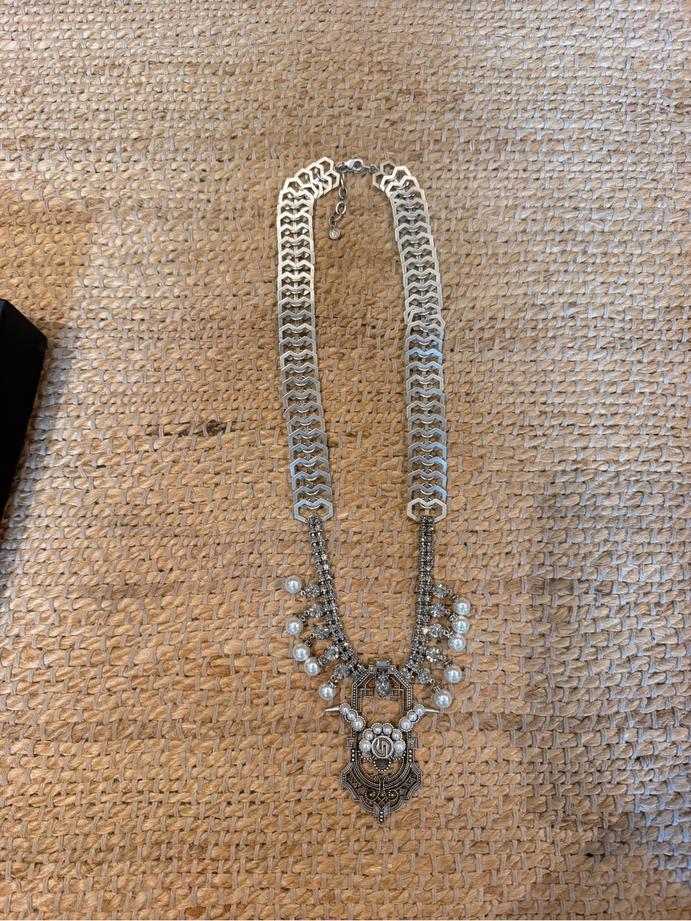 Ornate Silver-Tone Pearl Accent Necklace - Women Jewelry